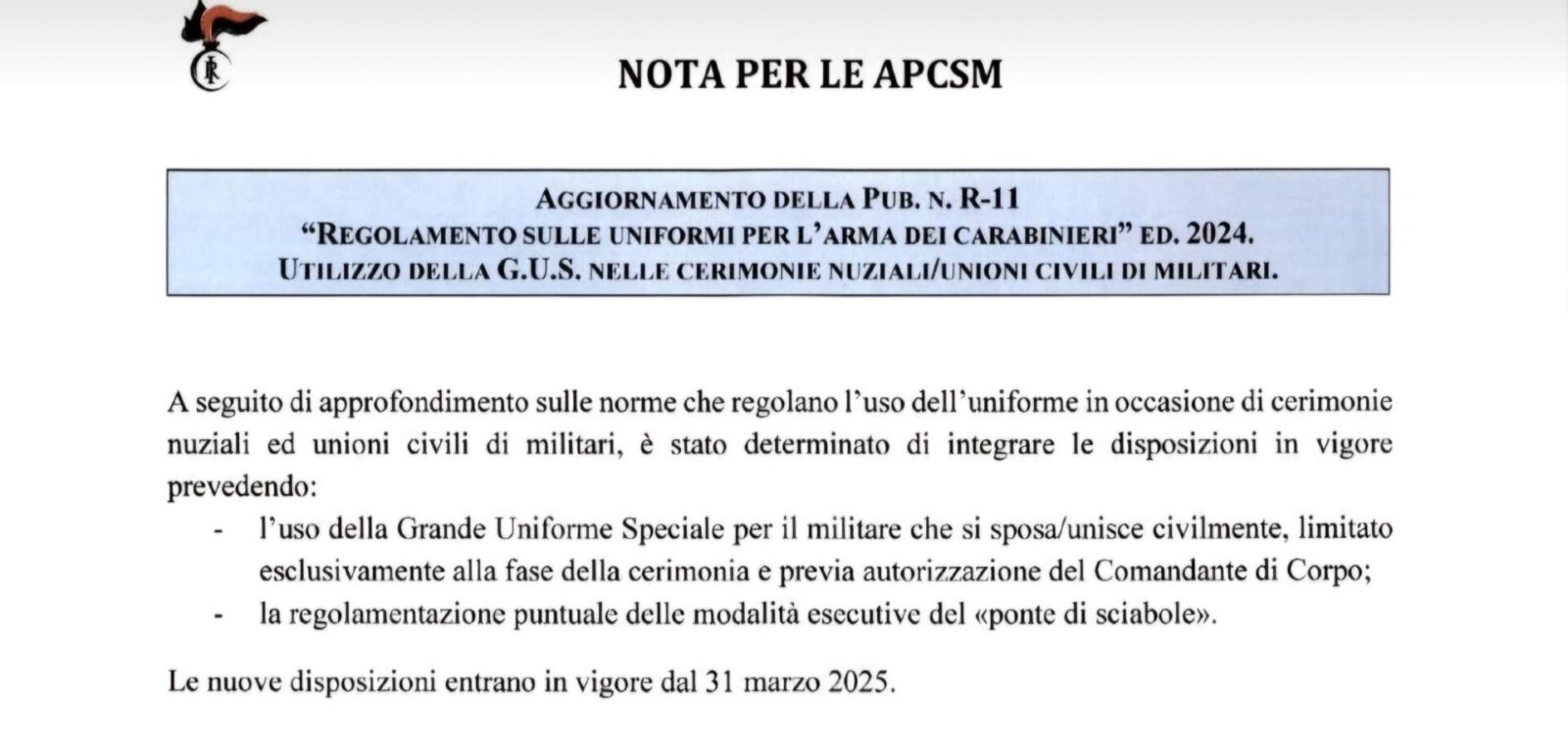 carabinieri il ritorno alla gus per il matrimonio 1 Difesa Magazine